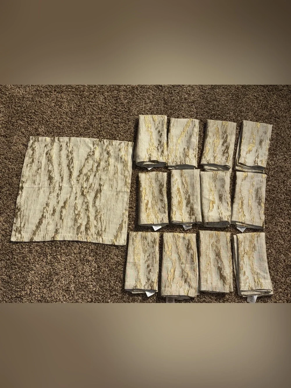 11 West Elm linen napkins gold metallic accent